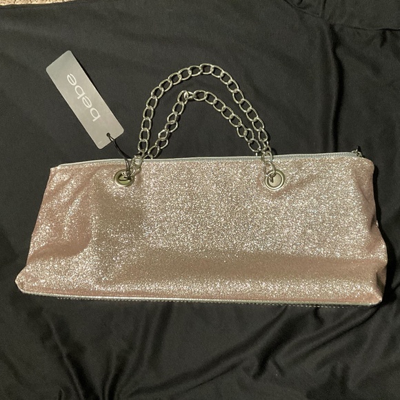 bebe Glitter Rose Gold Purse/Bag with Chain - Brand New with Tag Good Condition - Picture 1 of 4